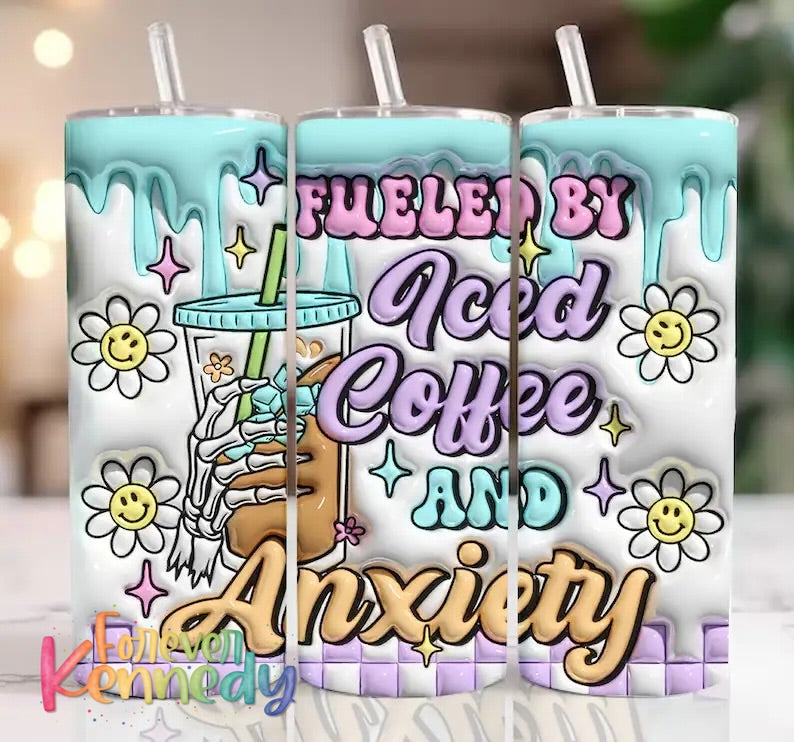 (MTO) 20oz Tumbler: Iced coffee and anxiety