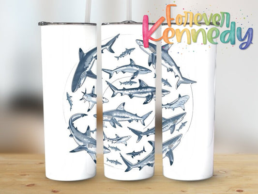 (MTO) 20oz Tumbler *choose style*: Sharks in circle