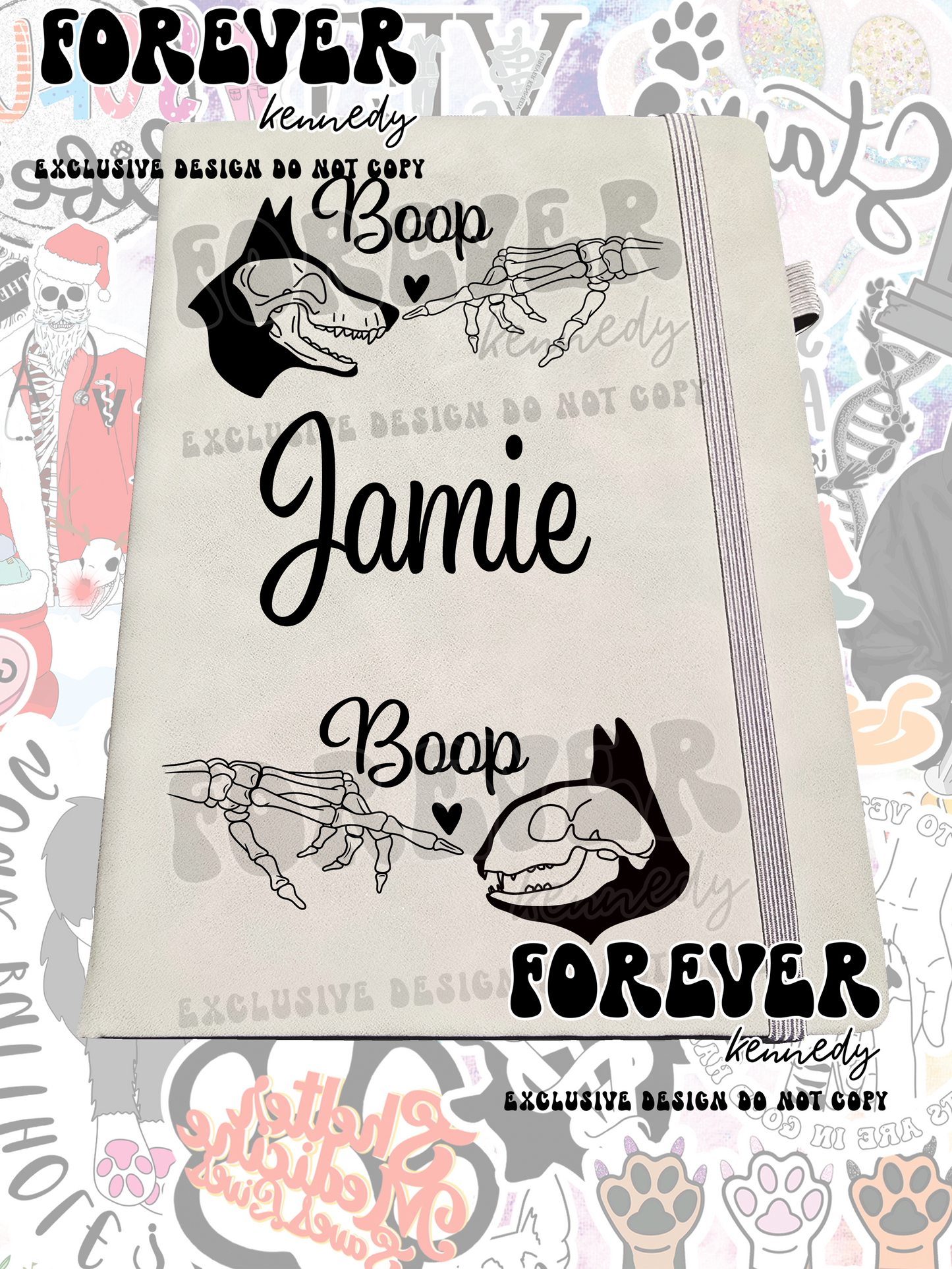 (MTO) A5 Notebook: EXCLUSIVE DESIGN Feline and Canine Skulls Boop