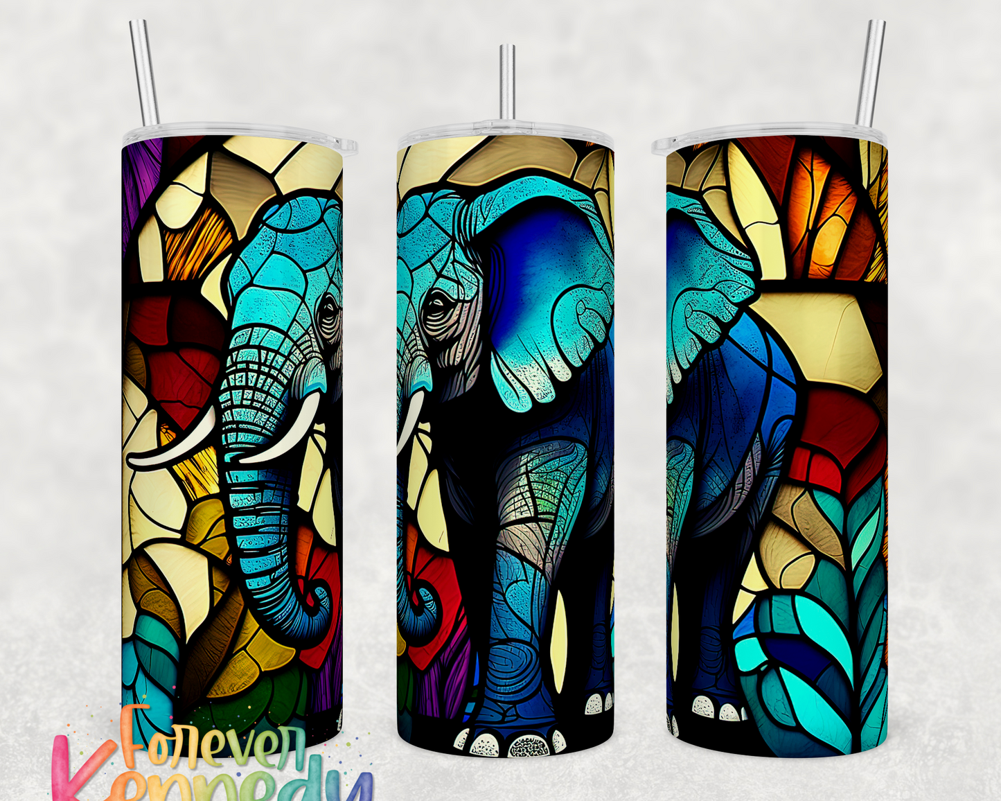 (MTO) 20oz Tumbler: Stained glass elephant