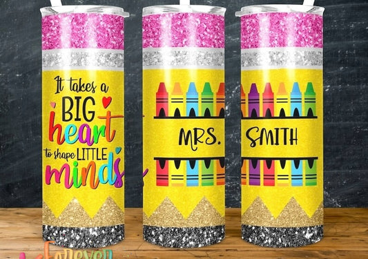 (MTO) 20oz Tumbler: Custom glitter pencil teacher