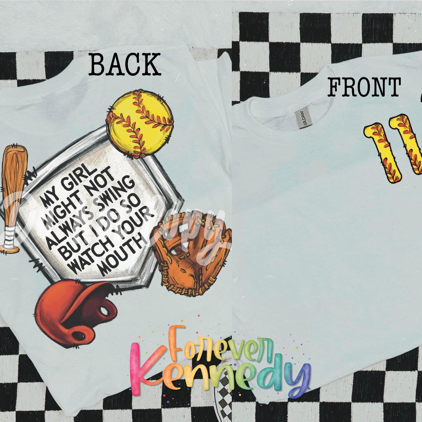 (MTO) CHOOSE YOUR APPAREL STYLE: Softball *My Girl (front and back) CUSTOM number on front