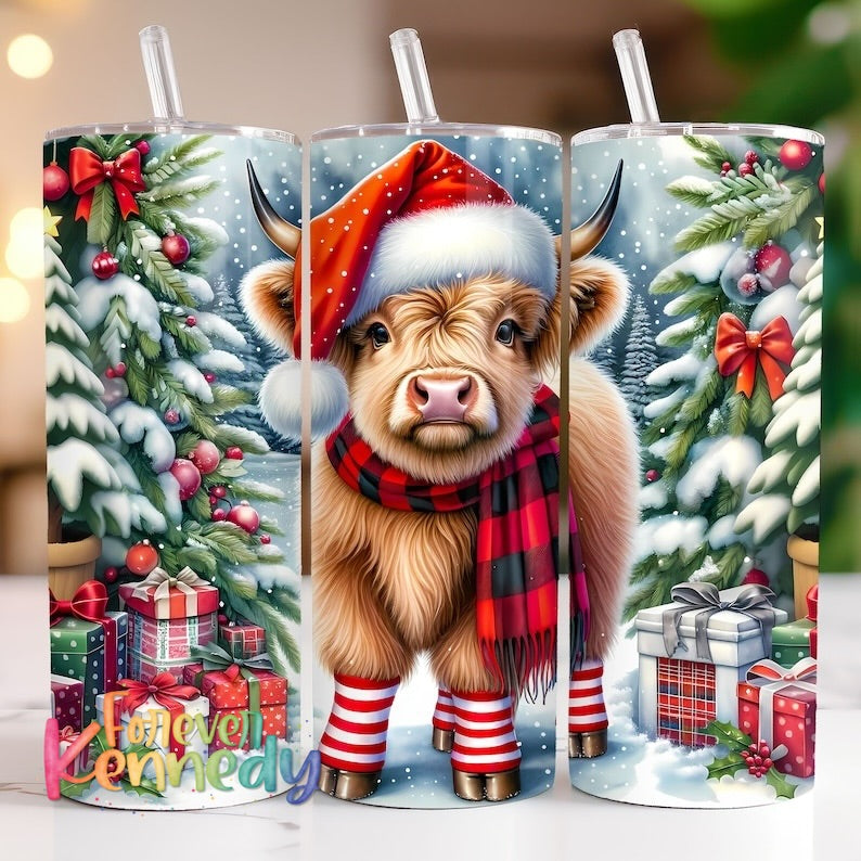 (MTO) 20oz Tumbler: Christmas highland cow