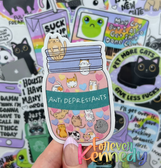 (RTS) Vinyl Sticker: Anti-depressants cats