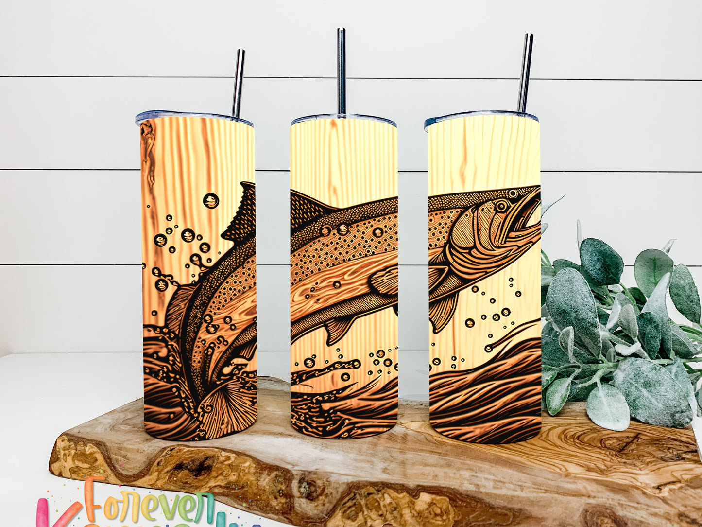 (MTO) 20oz Tumbler: Woodgrain fish