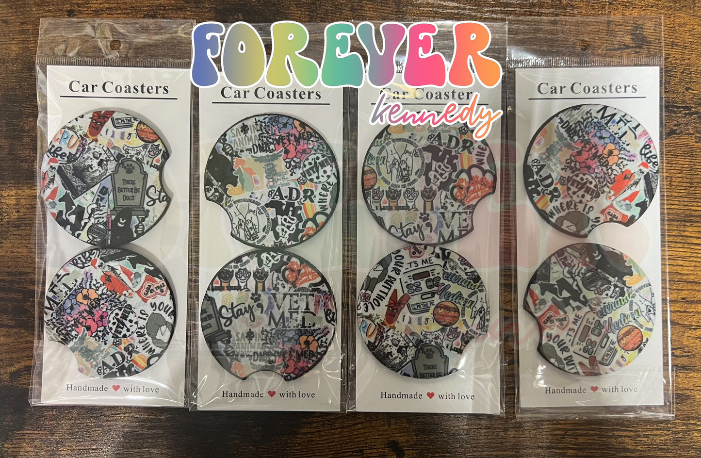 (MTO) Car Cup Coaster Set of 2 - Sticker Collage