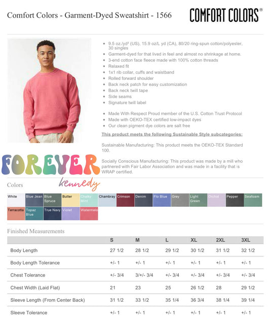 Size & Color Chart: COMFORT COLORS CREWNECK SWEATER 1566