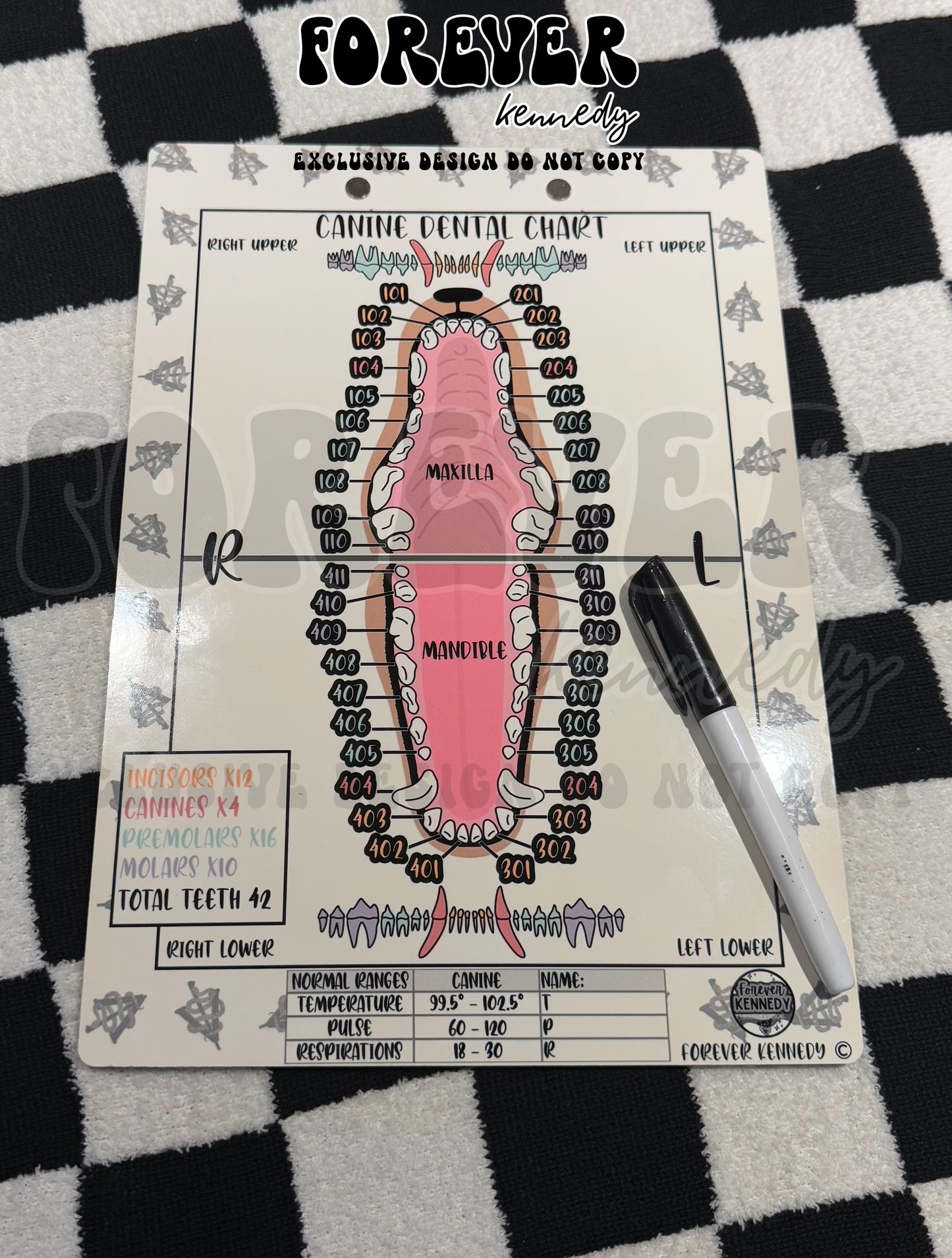 (MTO) Clipboard: EXCLUSIVE DESIGN Dental Chart *double sided / both canine and feline* (includes vitals)