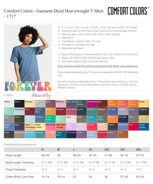 Size & Color Chart: COMFORT COLORS T-SHIRT 1717