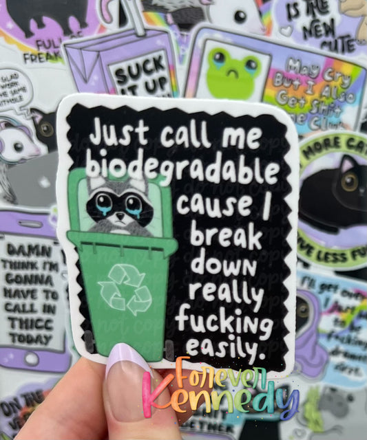 (RTS) Vinyl Sticker: Biodegradable raccoon