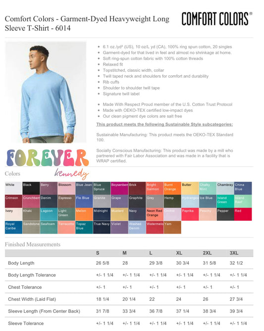 Size & Color Chart: COMFORT COLORS LONG SLEEVE 6014