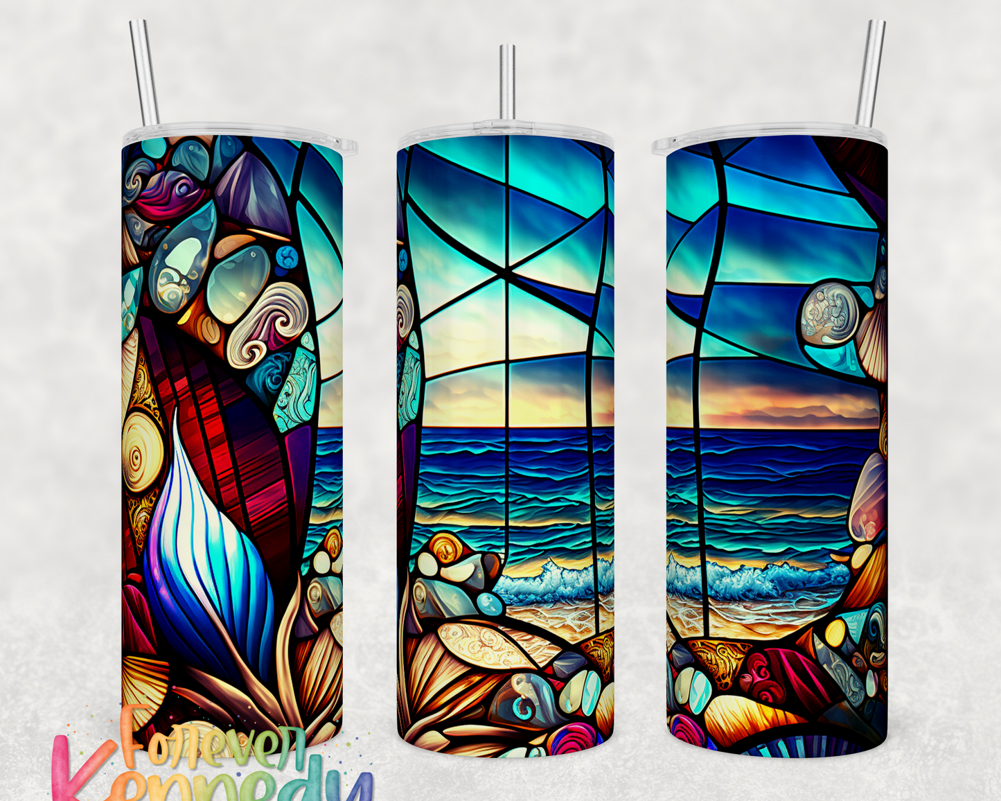 (MTO) 20oz Tumbler: Stained glass sea