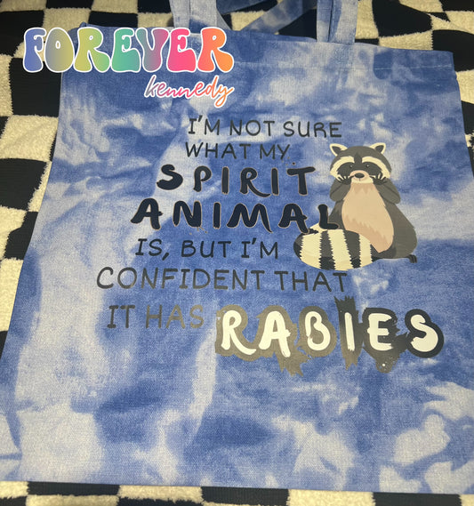 (MTO) Dyed Tote Bag: Spirit animal has rabies