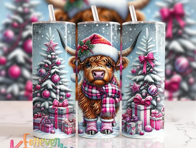 (MTO) 20oz Tumbler: Pink highland cow