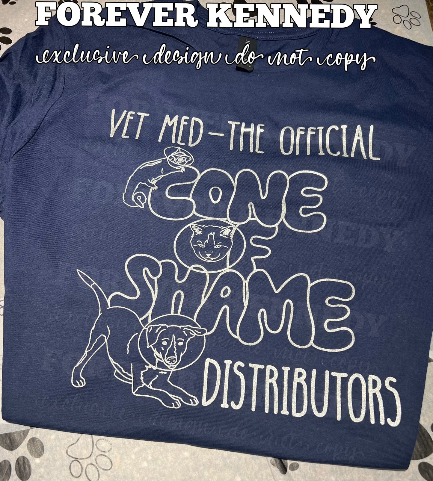 (MTO) CHOOSE YOUR APPAREL STYLE: EXCLUSIVE Veterinary Cone of Shame *silver metallic ink*