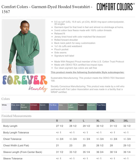 Size & Color Chart: COMFORT COLORS HOODIE 1567