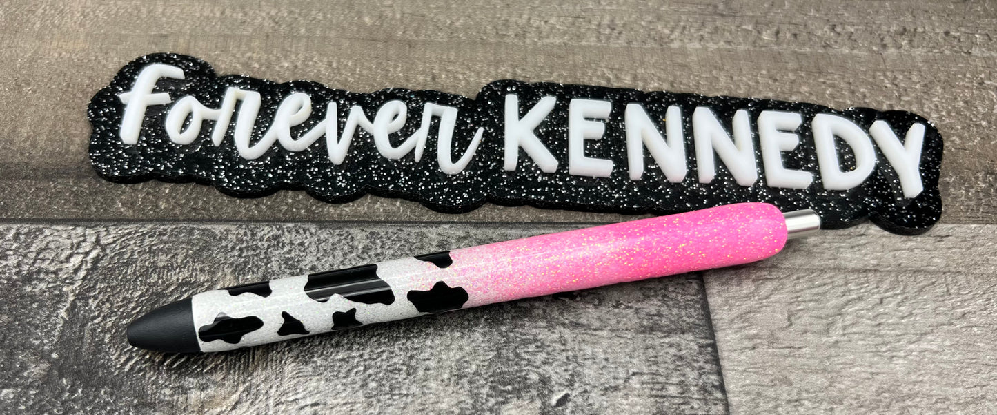 (PO) Epoxy Pen: Pink Glitter with Black Cow Prints