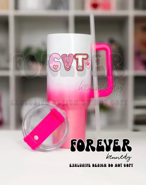 (MTO) 40oz Tumbler with handle: / EXCLUSIVE Retro Hearts (choose title)