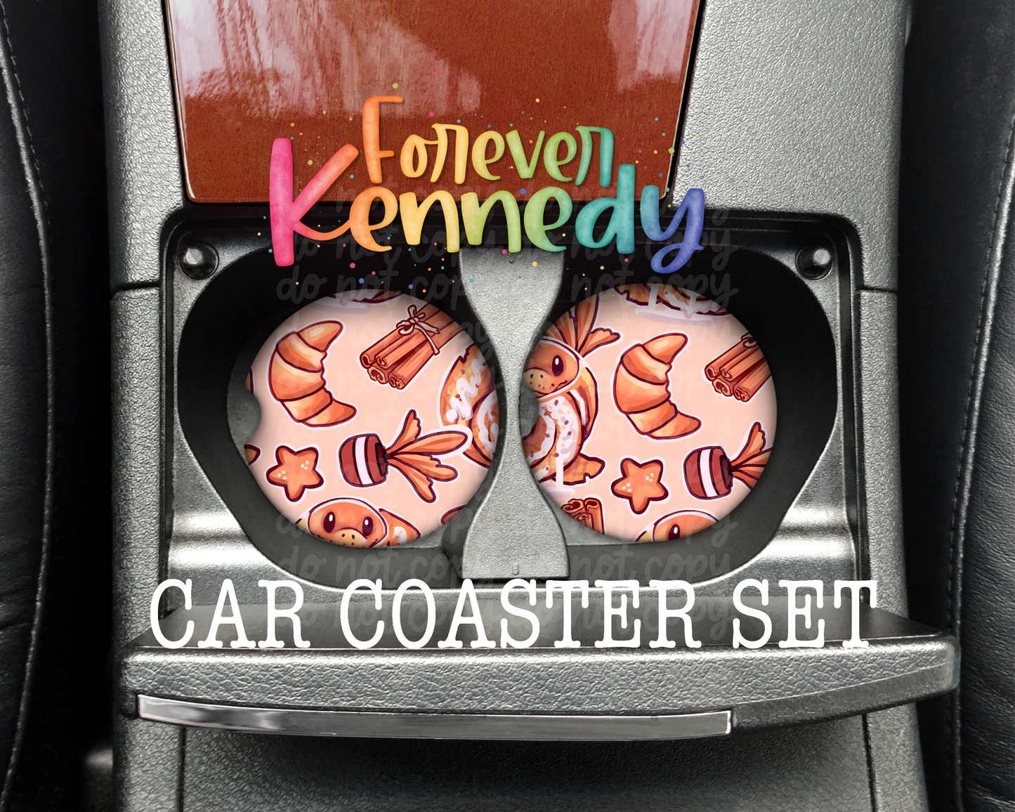 (MTO) Car Cup Coaster Set of 2 - Cinnamon Roll Snake