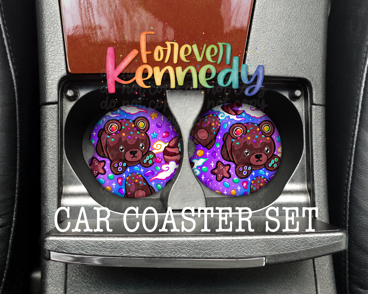 (MTO) Car Cup Coaster Set of 2 - Cosmic Bear