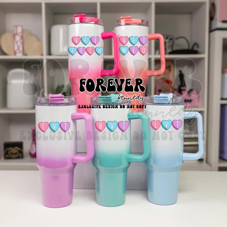 (MTO) 40oz Ombre Tumbler with handle: / EXCLUSIVE Candy Hearts (choose title)