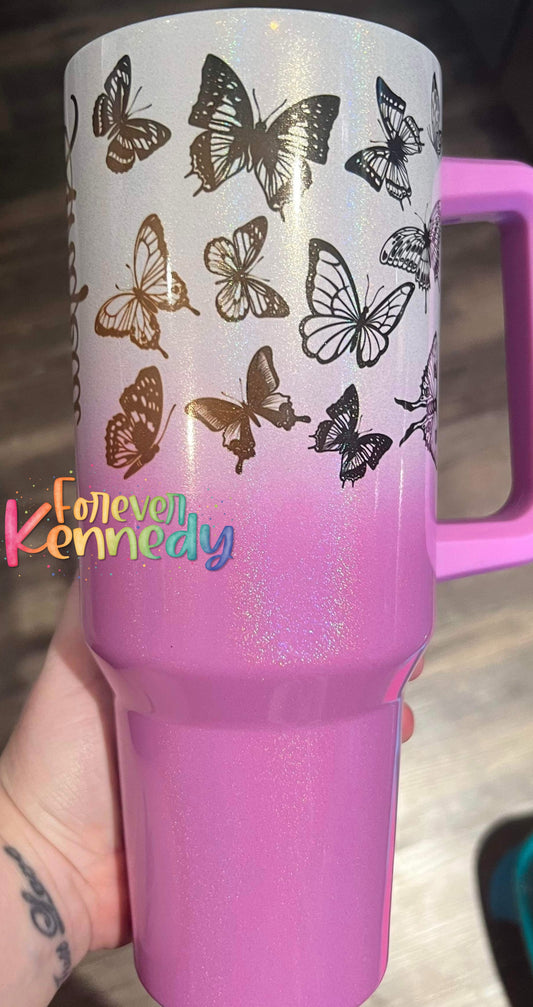 (MTO) 40oz Tumbler with handle: Butterflies