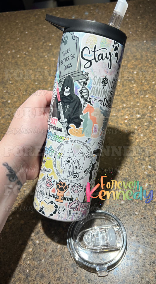 (MTO) 20oz Flip Top Tumbler: EXCLUSIVE DESIGN Veterinary Collage