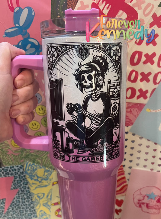 (MTO) 40oz Tumbler with handle: / The Gamer Tarot