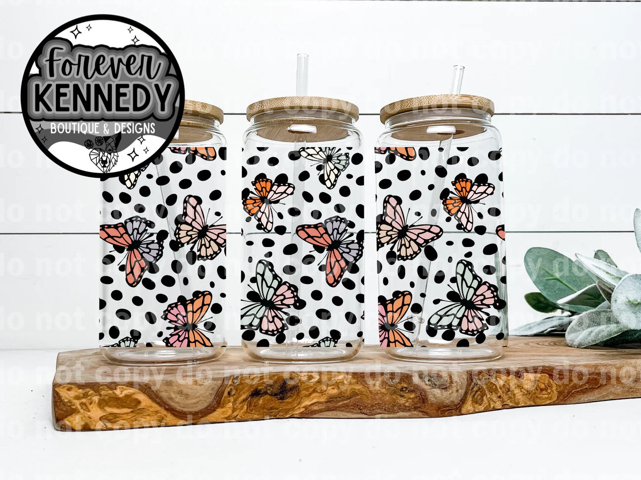 (MTO) Glass Can: Butterflies and dots