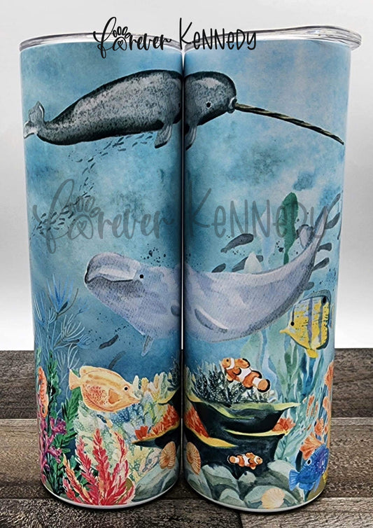 (MTO) 20oz Tumbler: Ocean / Beluga & Narwhal